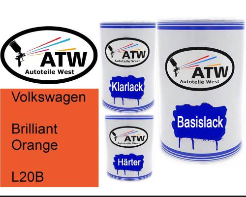 Volkswagen, Brilliant Orange, L20B: 500ml Lackdose + 500ml Klarlack + 250ml Härter - Set, von ATW Autoteile West.